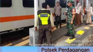 Polsek Perdagangan Amankan Arus Balik Lebaran Idul Fitri 1446 H, di Stasiun Bandar Tinggi