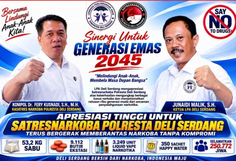 LPA Deli Serdang Apresiasi Keberhasilan Satresnarkoba Polresta Deli Serdang Ungkap Kasus Narkoba
